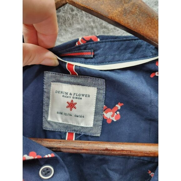 Denim & Flower Ricky Singh Dancing Santa  Boys Navy Button-Down - Picture 2 of 6